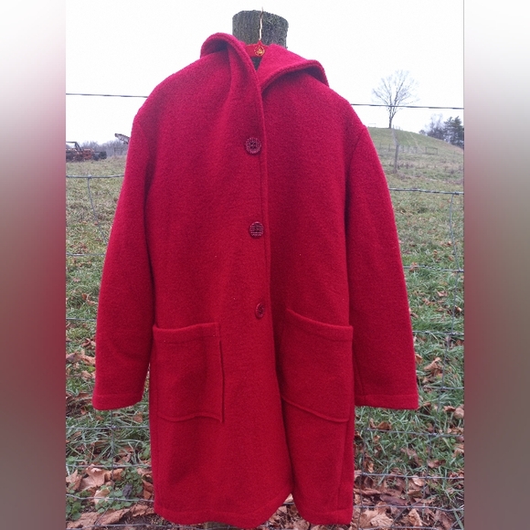 Eva Tralala Paris Red Hooded Wool Coat - Picture 2 of 7